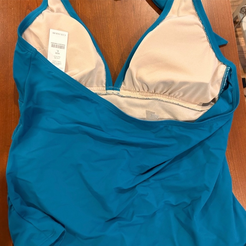 White House Black Market Blue Jewel color Halter Swim Tankini Top large - Picture 2 of 4